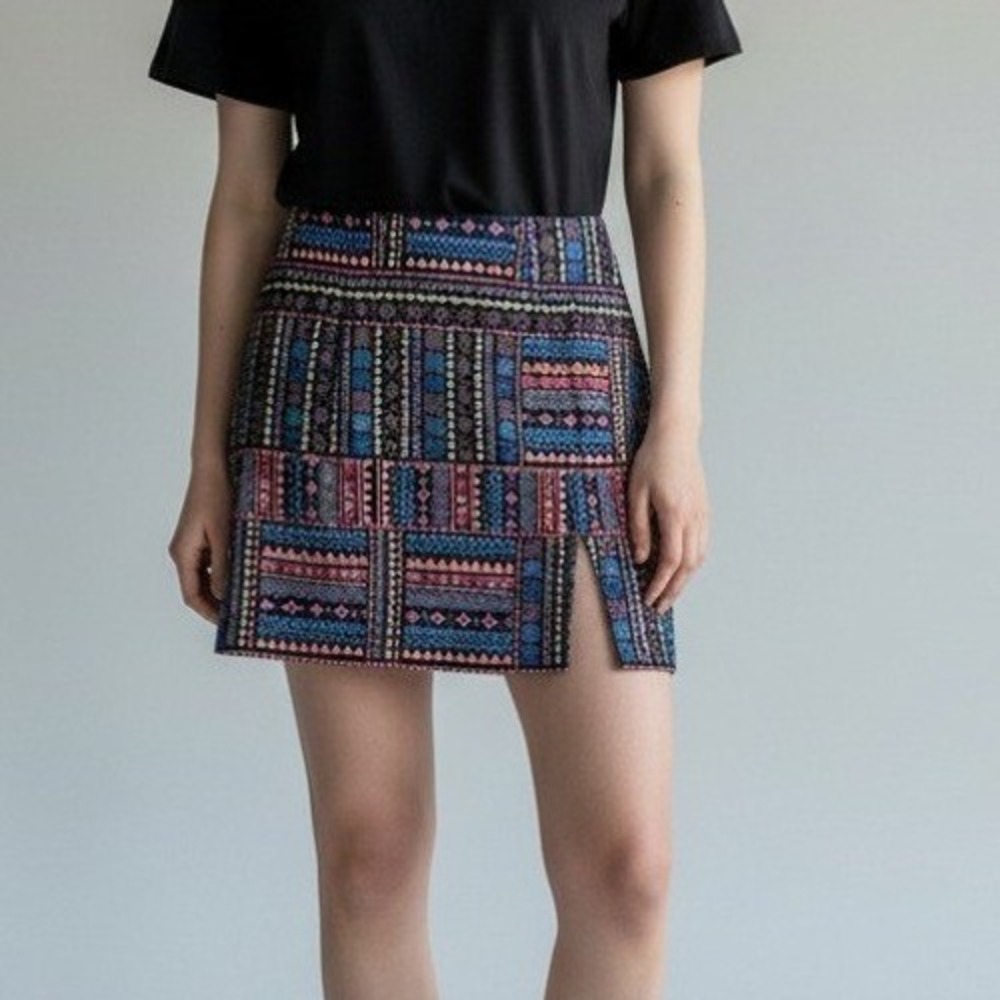 Savanna Jane Mini Skirt Womens S‎ Multi Color NWT Geometric Tribal Corduroy Boho